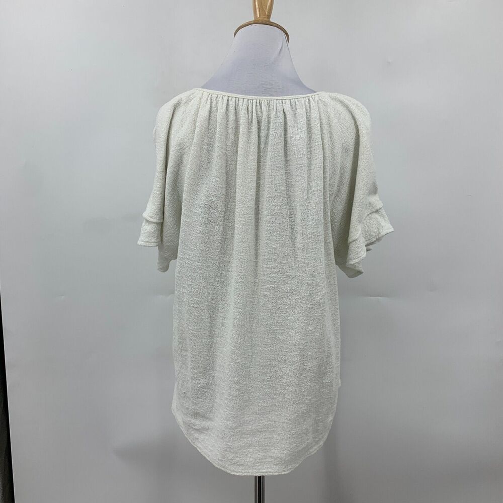 Madewell Textured Thread Top Women M Ivory Tiered Sleeve Keyhole Textured - Picture 6 of 13